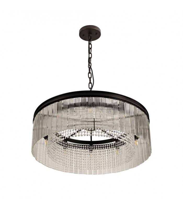 Large Cylindrical Ceiling Pendant, 10 Light E14, Brown Oxide - 7