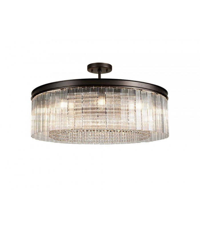 Large Cylindrical Ceiling Pendant, 10 Light E14, Brown Oxide - 8