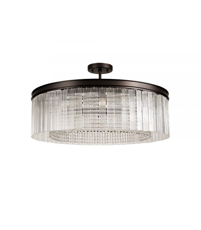 Large Cylindrical Ceiling Pendant, 10 Light E14, Brown Oxide - 9