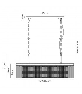 Rectangular Ceiling Pendant, 11 Light E14, Brown Oxide - 2