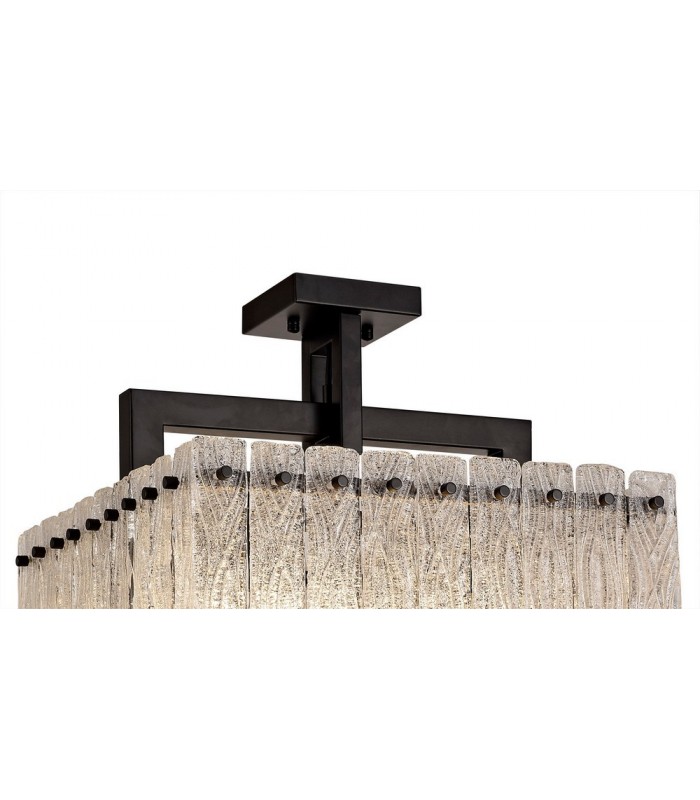 Large Square Ceiling Pendant, 5 Light E27, Matt Black, Crystal Sand Glass - 7