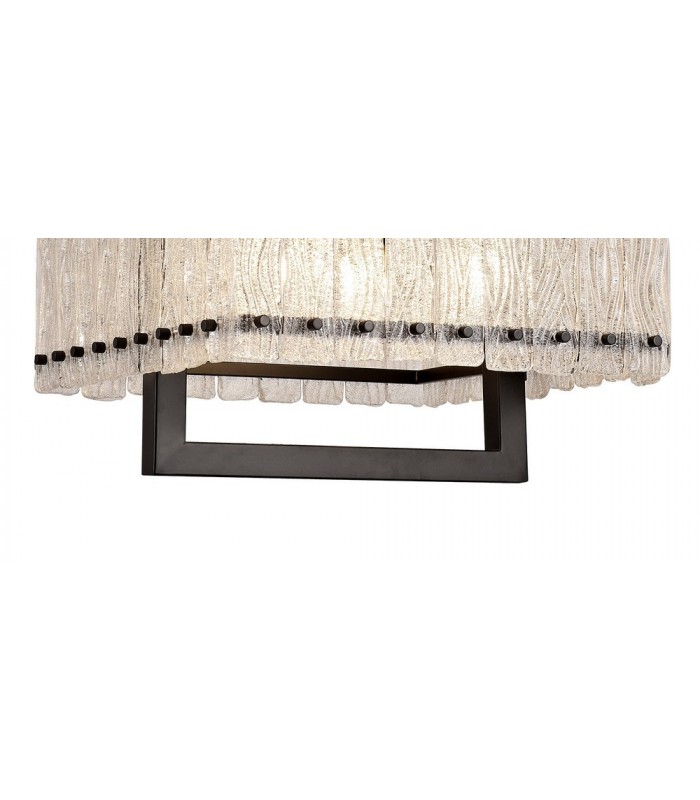 Large Square Ceiling Pendant, 5 Light E27, Matt Black, Crystal Sand Glass - 8