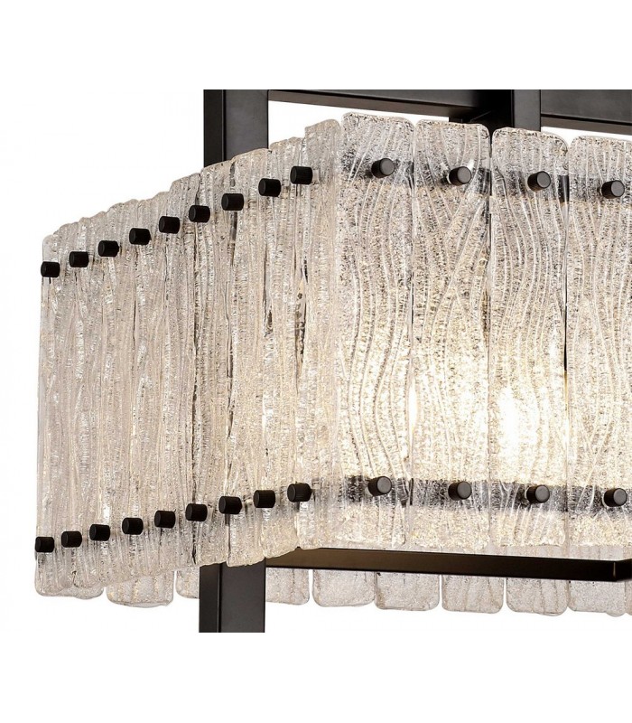 Large Square Ceiling Pendant, 5 Light E27, Matt Black, Crystal Sand Glass - 9