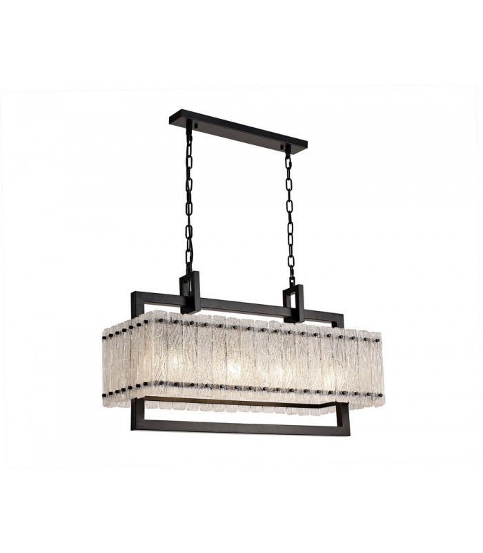 Medium Rectangular Ceiling Pendant, 8 Light E27, Matt Black, Crystal Sand Glass - 3
