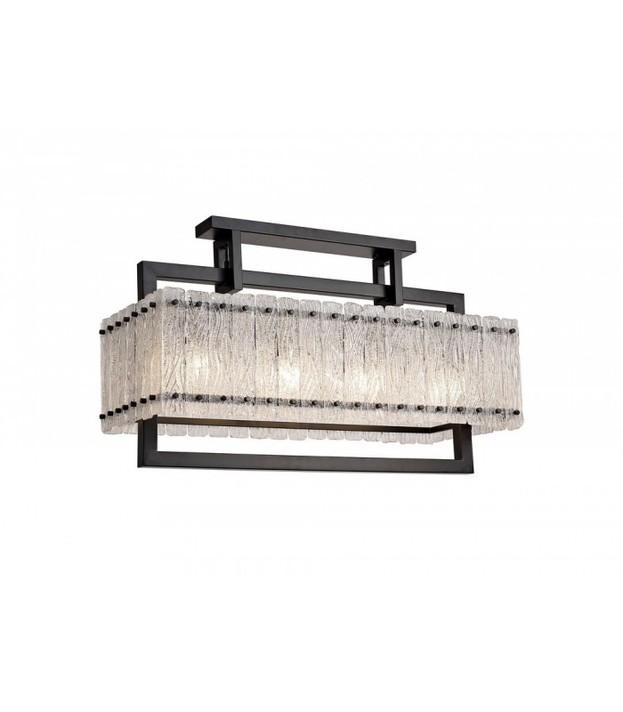 Medium Rectangular Ceiling Pendant, 8 Light E27, Matt Black, Crystal Sand Glass - 5