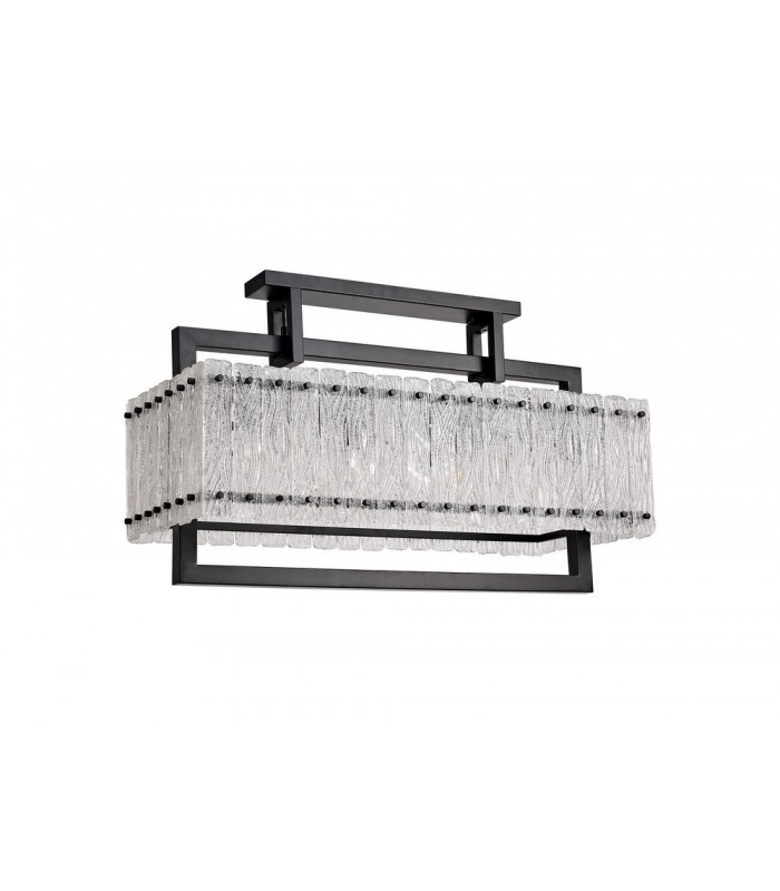 Medium Rectangular Ceiling Pendant, 8 Light E27, Matt Black, Crystal Sand Glass - 6