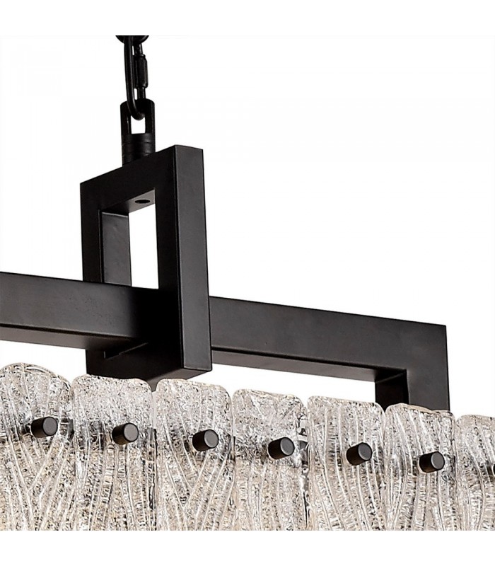 Medium Rectangular Ceiling Pendant, 8 Light E27, Matt Black, Crystal Sand Glass - 10