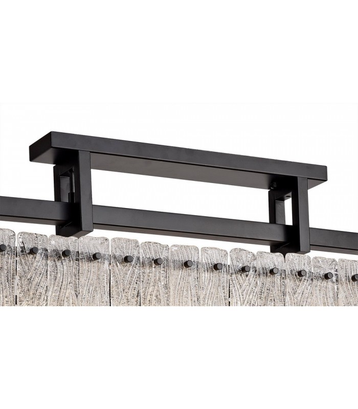 Medium Rectangular Ceiling Pendant, 8 Light E27, Matt Black, Crystal Sand Glass - 11
