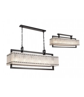 Large Rectangular Ceiling Pendant, 12 Light E27, Matt Black, Crystal Sand Glass - 1