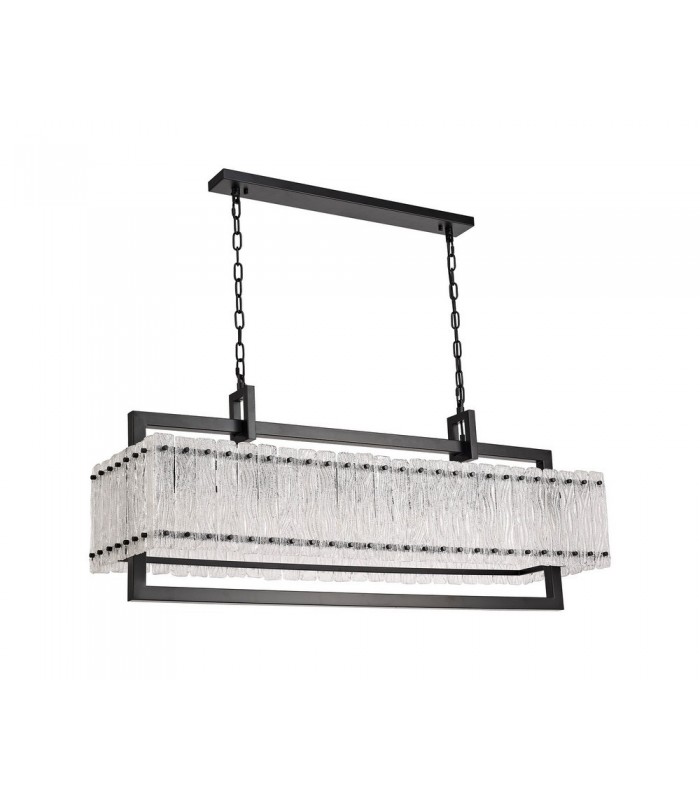 Large Rectangular Ceiling Pendant, 12 Light E27, Matt Black, Crystal Sand Glass - 4