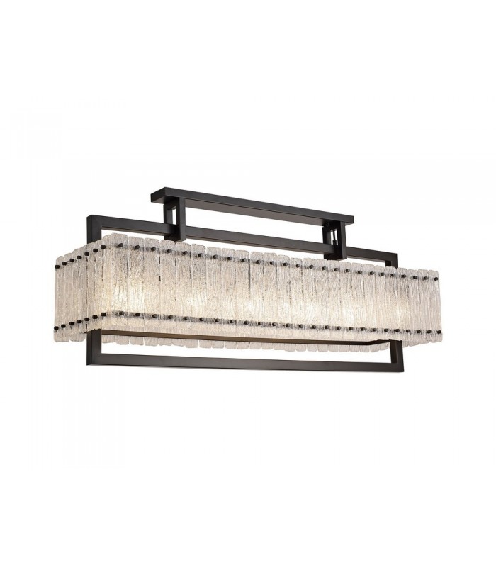 Large Rectangular Ceiling Pendant, 12 Light E27, Matt Black, Crystal Sand Glass - 5