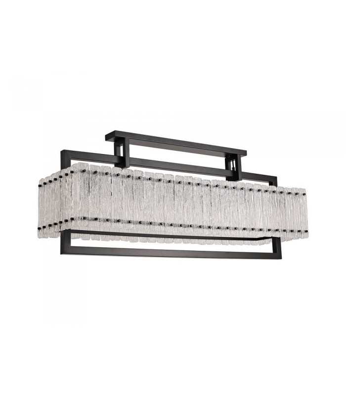 Large Rectangular Ceiling Pendant, 12 Light E27, Matt Black, Crystal Sand Glass - 6