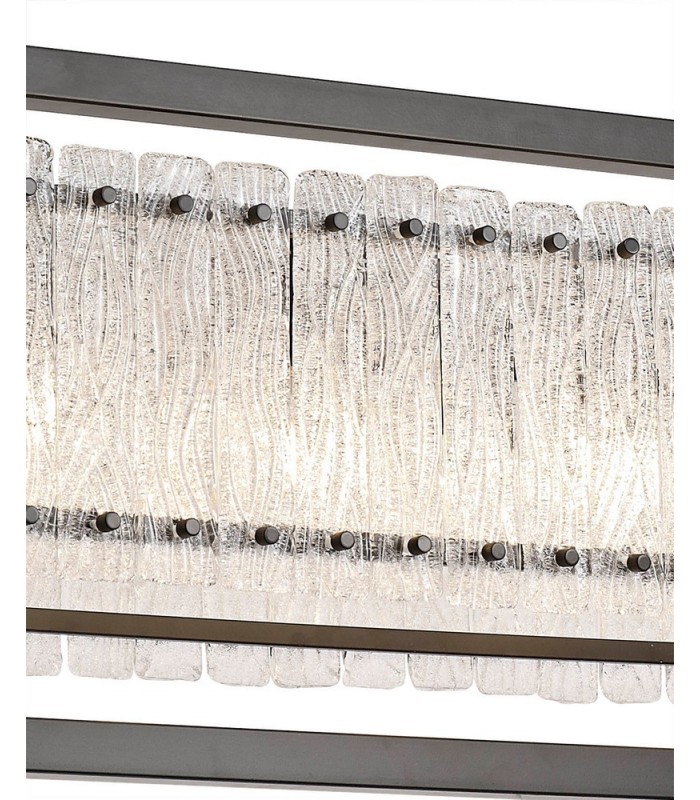 Large Rectangular Ceiling Pendant, 12 Light E27, Matt Black, Crystal Sand Glass - 9