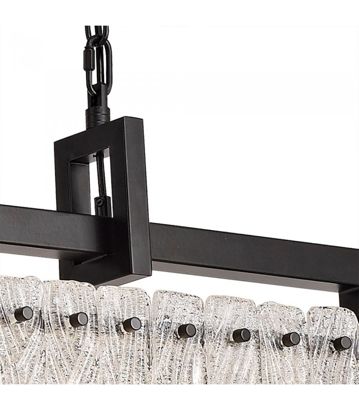 Large Rectangular Ceiling Pendant, 12 Light E27, Matt Black, Crystal Sand Glass - 10