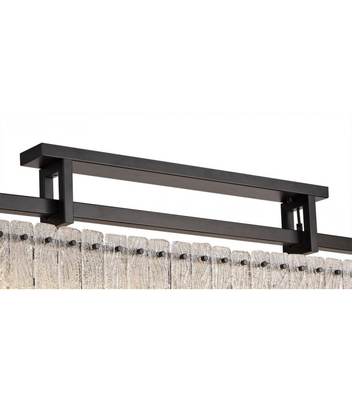 Large Rectangular Ceiling Pendant, 12 Light E27, Matt Black, Crystal Sand Glass - 11