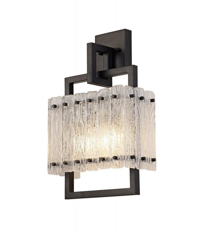 Wall Lamp, 2 Light E27, Matt Black, Crystal Sand Glass - 1