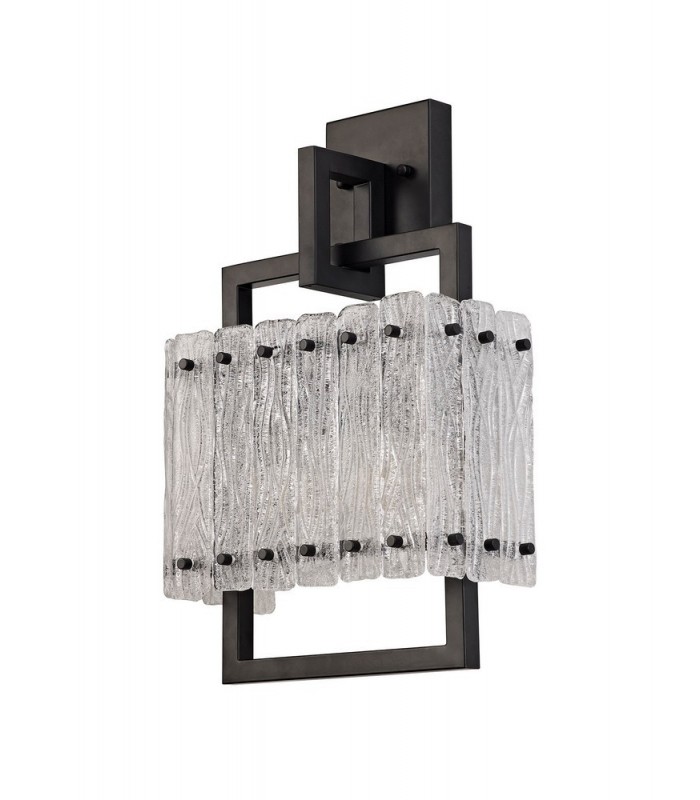 Wall Lamp, 2 Light E27, Matt Black, Crystal Sand Glass - 3