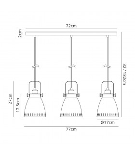 Linear Ceiling Pendant, 3 x E27, Matt Black, Antique Brass, Khaki - 2
