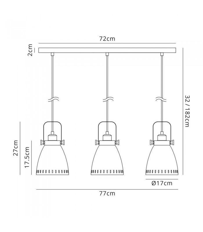 Linear Ceiling Pendant, 3 x E27, Matt Black, Antique Brass, Khaki - 2