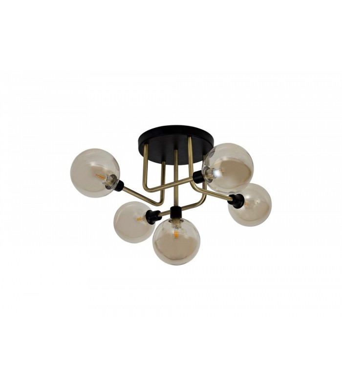 Flush Semi Flush Ceiling, 5 Light G9, Matt Black, Antique Brass, Cognac Glass - 3