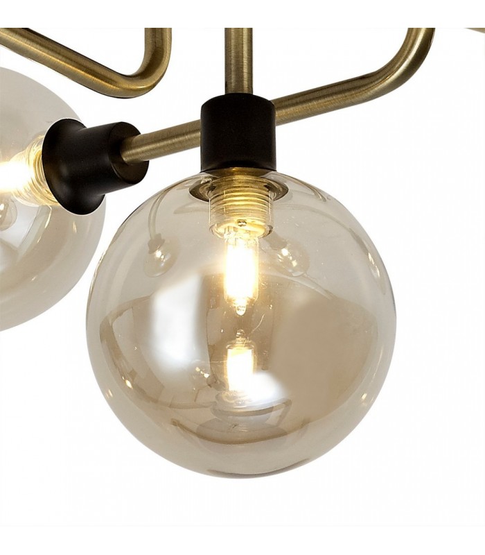 Flush Semi Flush Ceiling, 5 Light G9, Matt Black, Antique Brass, Cognac Glass - 5