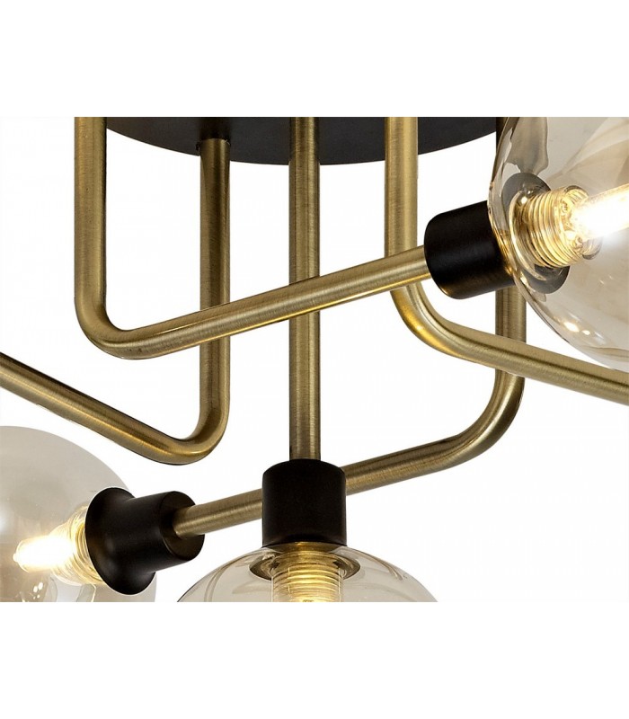 Flush Semi Flush Ceiling, 5 Light G9, Matt Black, Antique Brass, Cognac Glass - 6