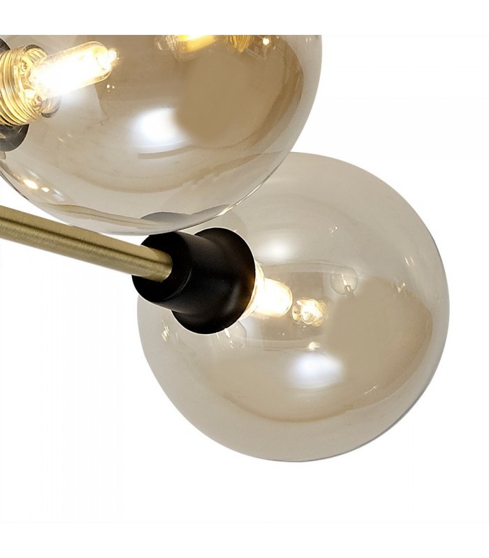Flush Semi Flush Ceiling, 5 Light G9, Matt Black, Antique Brass, Cognac Glass - 7