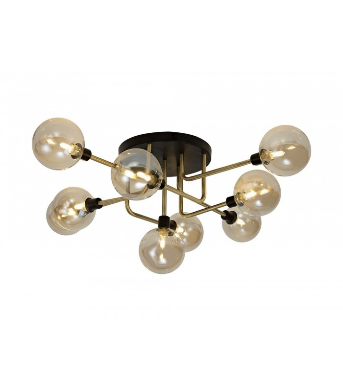 Flush Semi Flush Ceiling, 9 Light G9, Matt Black, Antique Brass, Cognac Glass - 1