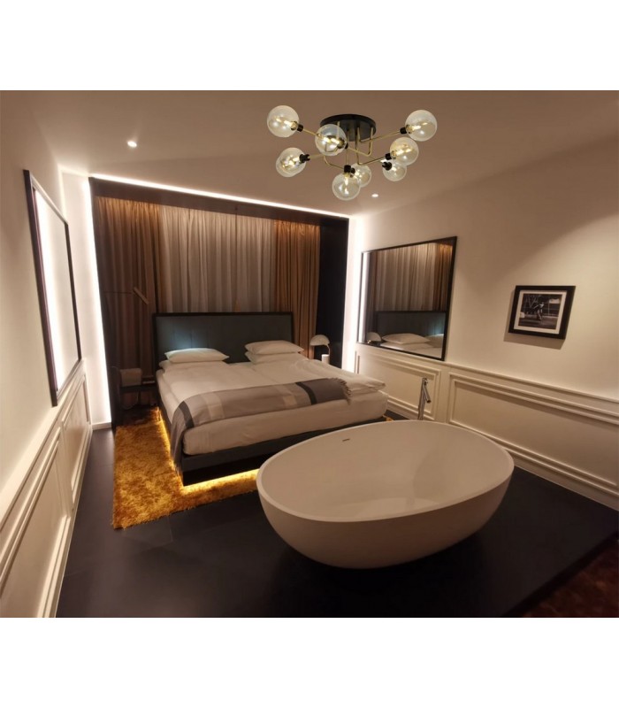 Flush Semi Flush Ceiling, 9 Light G9, Matt Black, Antique Brass, Cognac Glass - 3