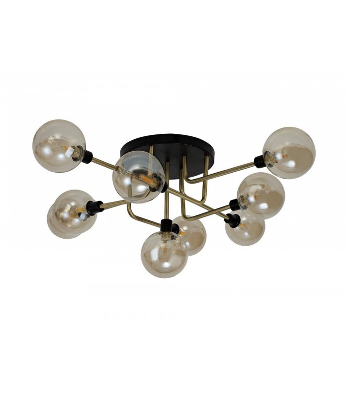 Flush Semi Flush Ceiling, 9 Light G9, Matt Black, Antique Brass, Cognac Glass - 4