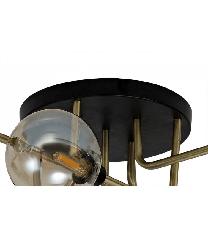 Flush Semi Flush Ceiling, 9 Light G9, Matt Black, Antique Brass, Cognac Glass - 5