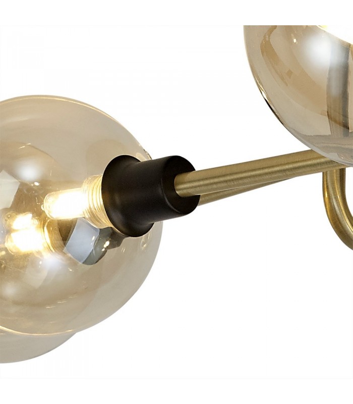 Flush Semi Flush Ceiling, 9 Light G9, Matt Black, Antique Brass, Cognac Glass - 7