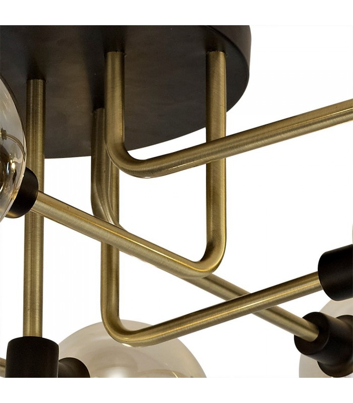 Flush Semi Flush Ceiling, 9 Light G9, Matt Black, Antique Brass, Cognac Glass - 8