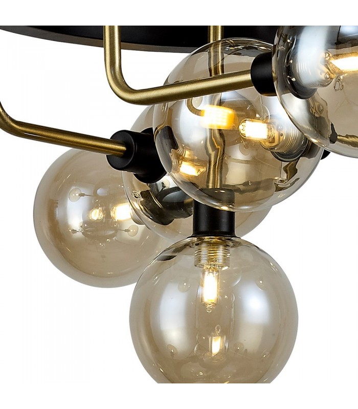 Fixed Ceiling Pendant, 12 Light G9, Matt Black, Antique Brass, Cognac Glass - 10