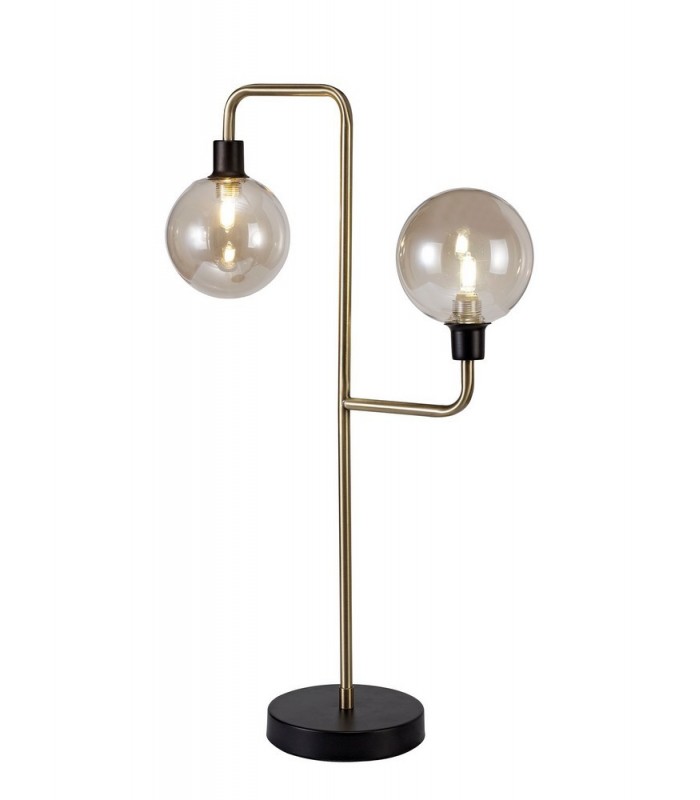 Table Lamp, 2 Light G9, Matt Black, Antique Brass, Cognac Glass - 1
