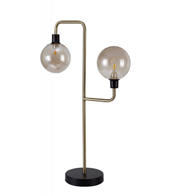Table Lamp, 2 Light G9, Matt Black, Antique Brass, Cognac Glass - 3