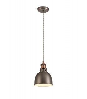 Small Ceiling Dome Pendant, 1 x E27, Antique Silver, Copper, White - 1