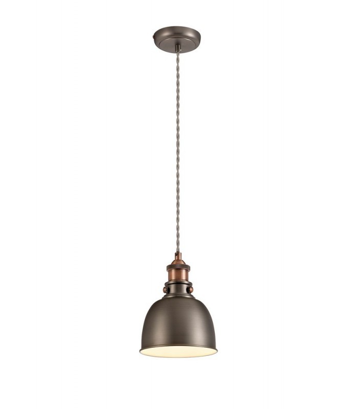 Small Ceiling Dome Pendant, 1 x E27, Antique Silver, Copper, White - 1