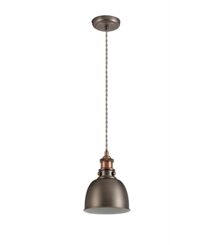 Small Ceiling Dome Pendant, 1 x E27, Antique Silver, Copper, White - 4