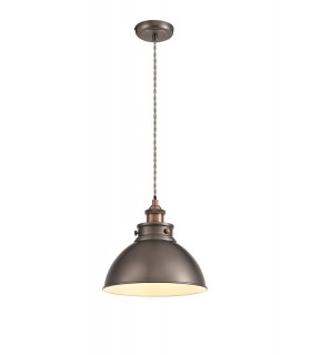 Medium Ceiling Dome Pendant, 1 x E27, Antique Silver, Copper, White - 1