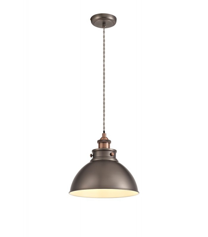 Medium Ceiling Dome Pendant, 1 x E27, Antique Silver, Copper, White - 1