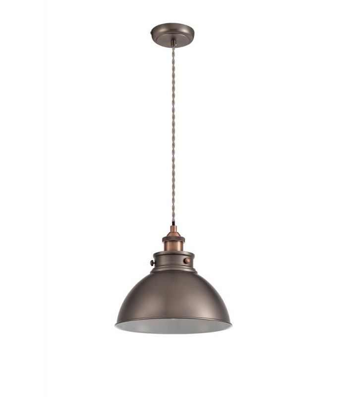 Medium Ceiling Dome Pendant, 1 x E27, Antique Silver, Copper, White - 4