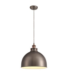 Large Ceiling Dome Pendant, 1 x E27, Antique Silver, Copper, White - 1
