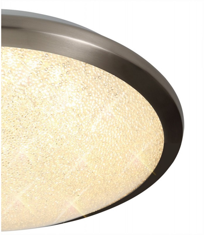 Flush Ceiling, 30cm 1 x 12W LED, 3000K, 750lm, IP44, Satin Nickel, Crystaline - 7