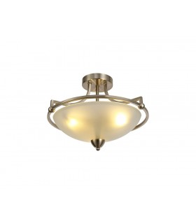 Semi-Flush Bowl Ceiling, 3 Light E27, Satin Nickel, Frosted Glass - 1