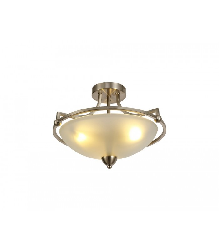 Semi-Flush Bowl Ceiling, 3 Light E27, Satin Nickel, Frosted Glass - 1