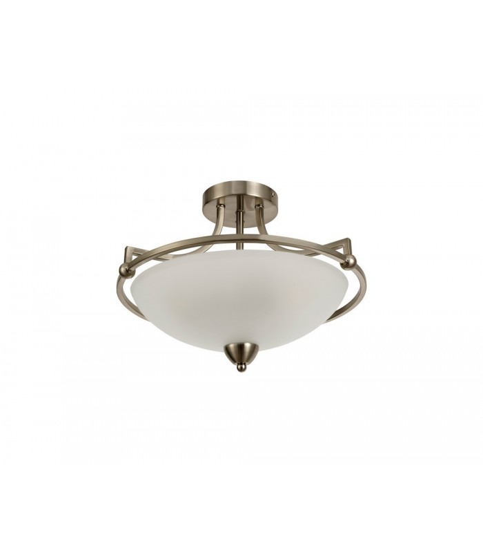 Semi-Flush Bowl Ceiling, 3 Light E27, Satin Nickel, Frosted Glass - 3