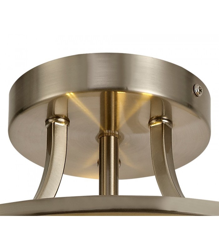 Semi-Flush Bowl Ceiling, 3 Light E27, Satin Nickel, Frosted Glass - 4