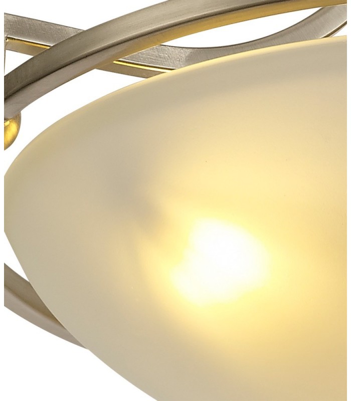 Semi-Flush Bowl Ceiling, 3 Light E27, Satin Nickel, Frosted Glass - 7