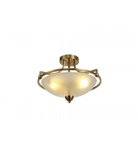 Semi-Flush Bowl Ceiling, 3 Light E27, Antique Brass, Frosted Glass - 1